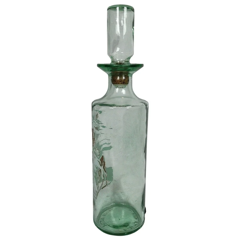 Vintage American Bighorn Glass Decanter Green 12.5in Ram Wildlife Barware